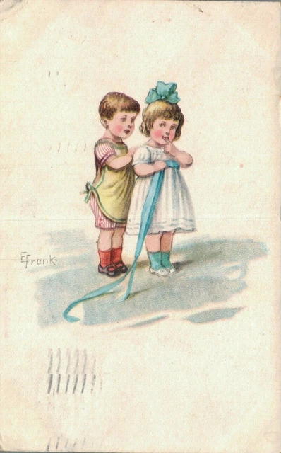Artist Signed E Frank Boy and Girl Posing B22