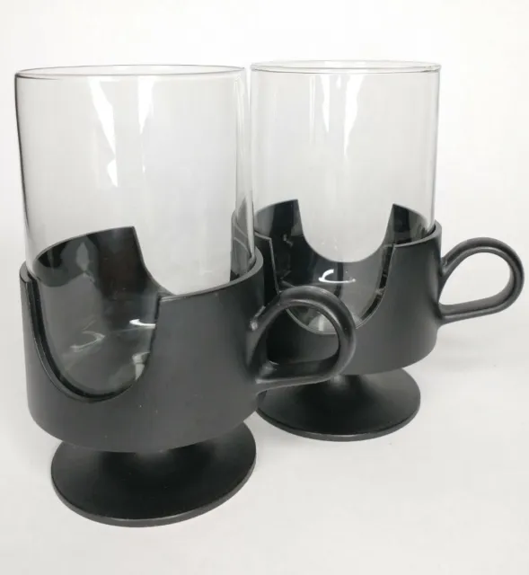 Corning Pyrex Glas-Snap 8oz Black Vintage Glassware Set Of 2