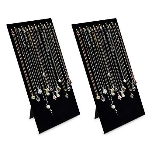 2 Pcs Set Lightweight Premium Black Velvet Chain Display with Easel Necklace ...