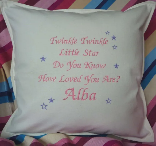 New Baby 'Twinkle Twinkle Little Star' Personalised embroidered Keepsake Cushion