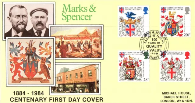 1984 Marks & Spencer Centenary Heraldry Official FDC Quality Baker Street SHS