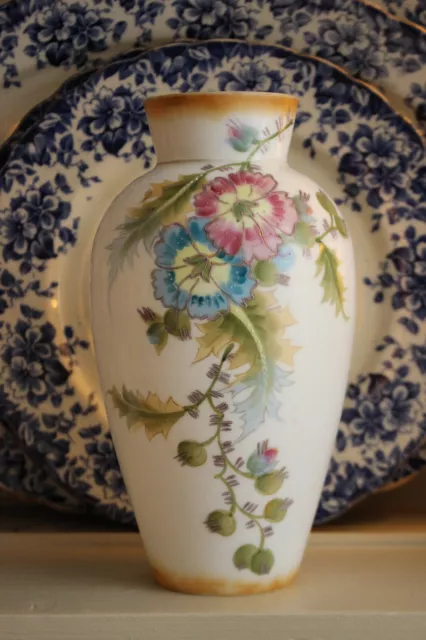 A Very Pretty Little 1930s Milk Glass Vase Embossed with Applied Flowers