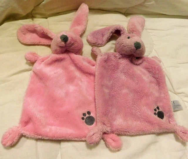 lot de 2 Doudou Plat Lapin Rose empreinte gris Nicotoy Simba tbe