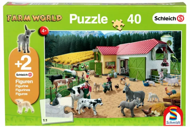Schmidt Kinder Puzzle Farm World Bauernhof 40 Teile mit 2 Schleich Figuren