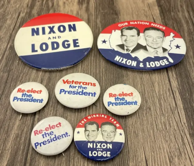Vintage Lot of 7 Nixon Lodge Campain Political Buttons Pin Large Small