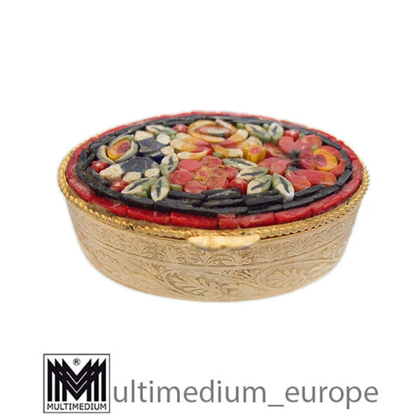 Millefiori Mikromosaik Dose vergoldet Rot Schwarz micromosaic box metal gilt