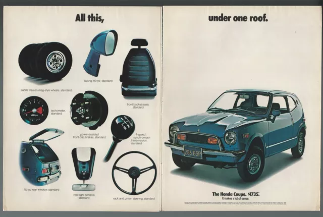 1972 HONDA COUPE 2-page advertisement Honda Z600, with standard parts, print ad