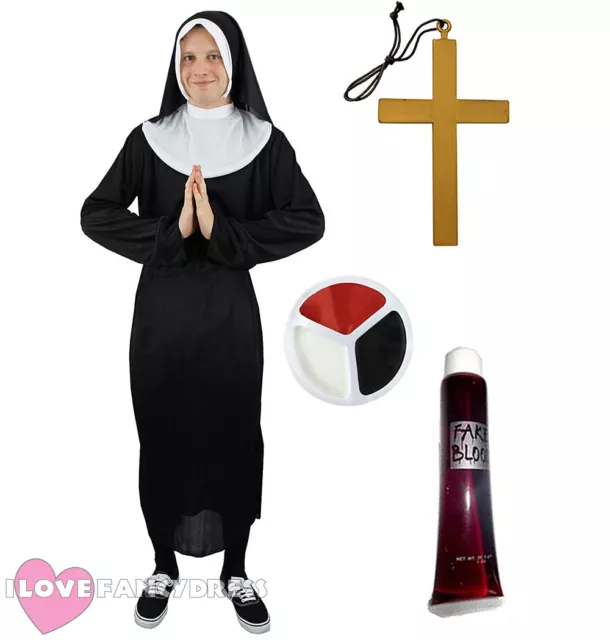 Mens Zombie Nun Costume Holy Sister Fancy Dress Headpiece And Collar S-Xxxl