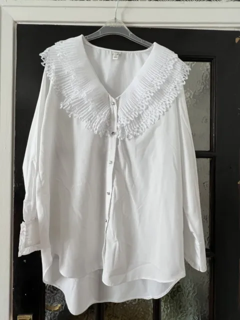 River Island Ladies Frill Collar White Blouse Size 8