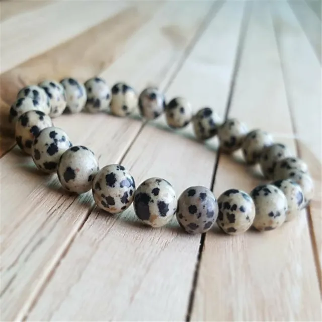 8mm Natural Spotted Stone Beads Handmade Bracelet 7.5inch Wrist Blessing