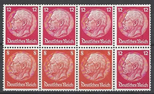 Deutsches Reich aus 1933 Zd. H.-Blatt 78B Seitenstreifen links fehlt mit Falz