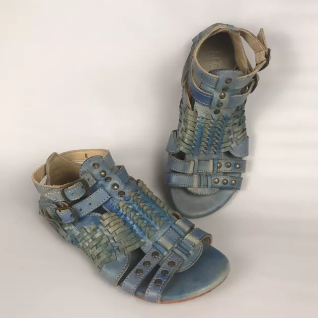 BED STU Claire Gladiator Sandals - Womens Size 8 - Distressed Blue Leather