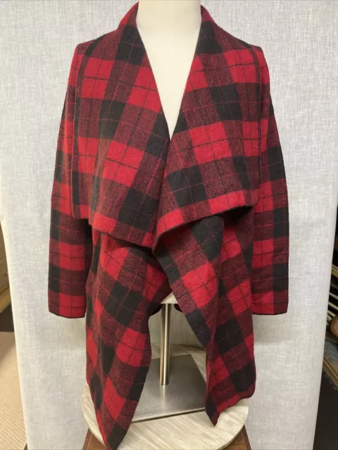 NWT Ralph Lauren Red and Black Wool Plaid Sweater Wrap Jacket Coat S/M $225