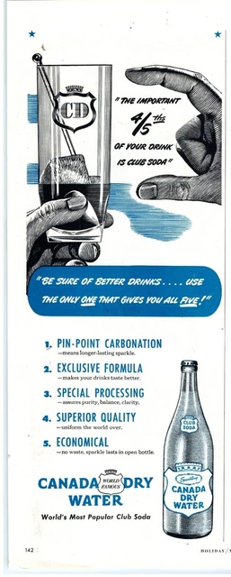 1949 Print Ad Canada Dry Sparkling Water Club Soda 4/5th of Your Drink Is Soda!