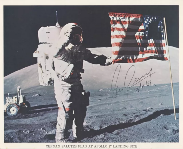 EUGENE GENE CERNAN Autographed Signed Apollo 17 EVA Color NASA Photograph