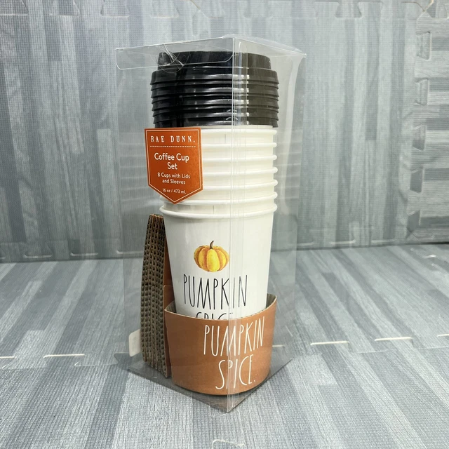 Rae Dunn Pumpkin Spice 8 Disposable Coffee Cups w/Lids 16 Oz  Halloween