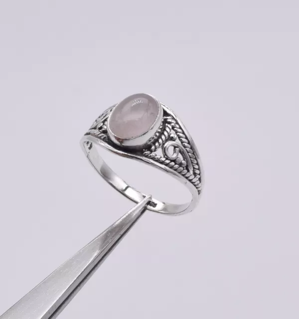 925 Solid Sterling Silver Pink Rose Quartz Ring-9 US l120