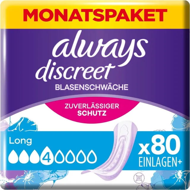 Always Discreet Inkontinenzeinlagen lang, 80 Einlagen (4 x 20 Stück) Monatspack