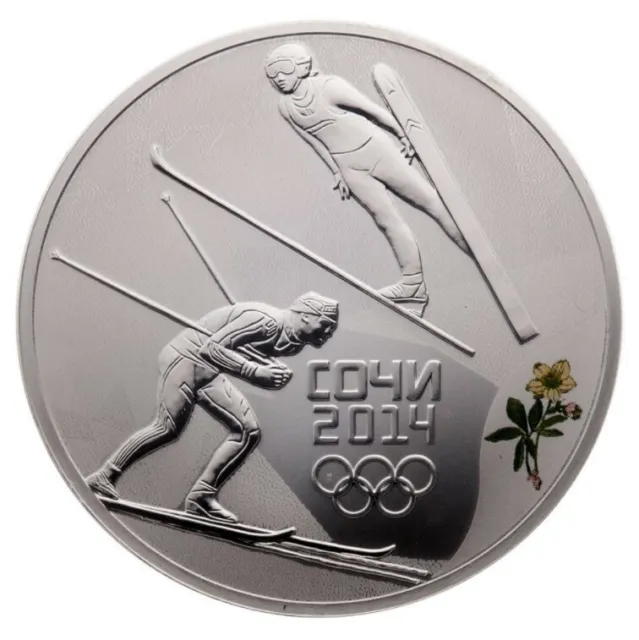 2014 3 Roubles Sochi Winter Olympics: Nordic Combined - Sterling Silver Coin