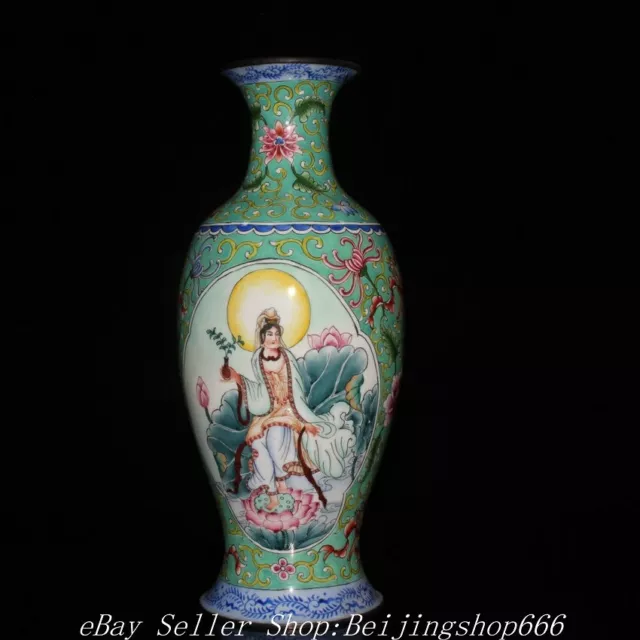 9.2" Marked Old Chinese Purple Bronze Colour enamels Guan yin Bottle Vase