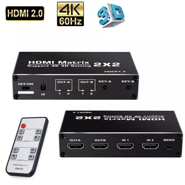 NEU 4K@60Hz HDMI Matrix Switch 2X2 HDMI Switcher Splitter 2 in 2 out for PS4 PC