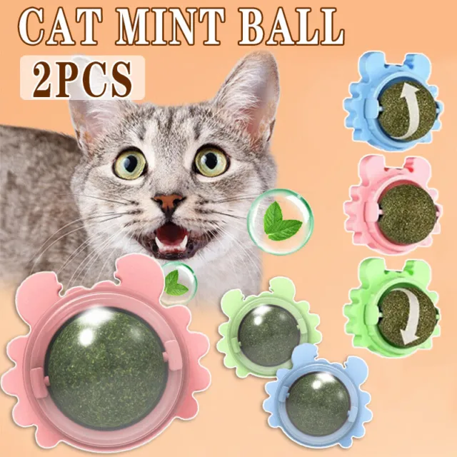 2PCS Rotatable Catnip Mint Ball Cat Treat Toys Snack Licking Kitten Pet Molar AU