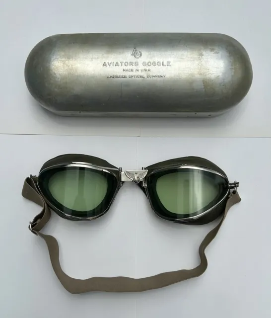 AMERICAN OPTICAL AIRWAYS GOGGLES-DELUXE W/CASE Pre WW2 And Post