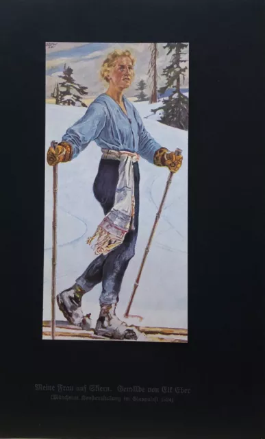 Elk Eber Wintersport Ski Ehefrau Bayern Alpen Schnee Ski 1924 Kunstdruck