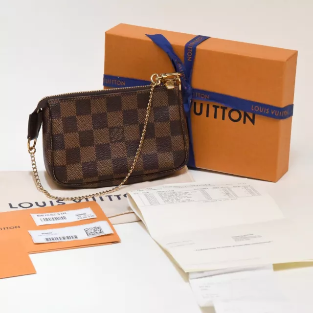 Authentic Louis Vuitton DAMIER EBENE Mini Pochette Accessoires N58009