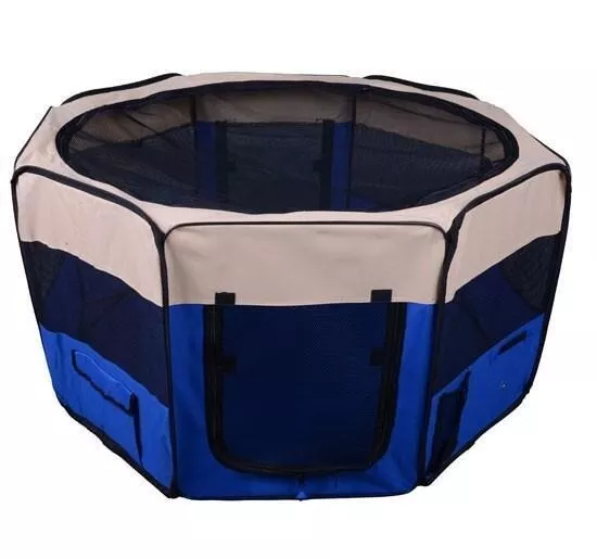 Fabric Pet Playpen Play Pen Soft Run Dog Puppy Cat Rabbit Folding Cage Blue