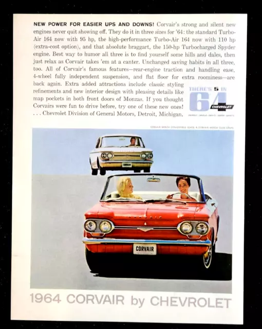 Red Chevy Corvair Monza Convertible 1964 Vintage Print Ad