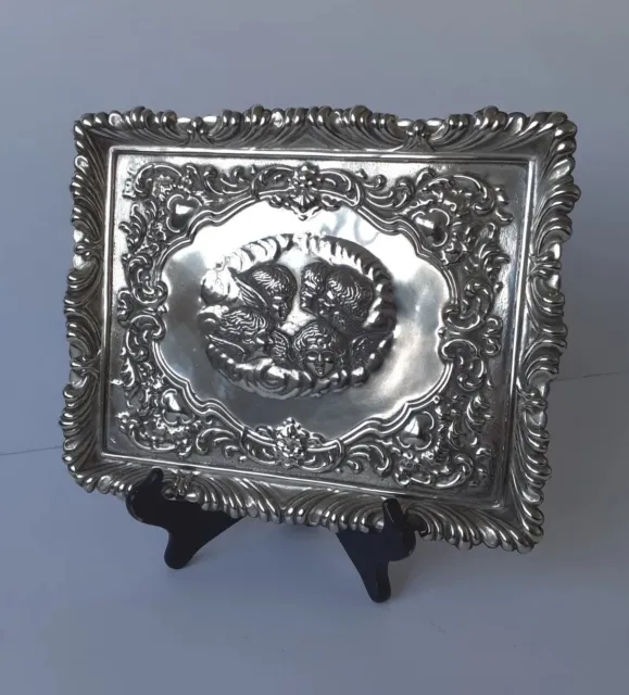 Vintage Silver Plated Repousse Putti Themed Tray - 11x9"