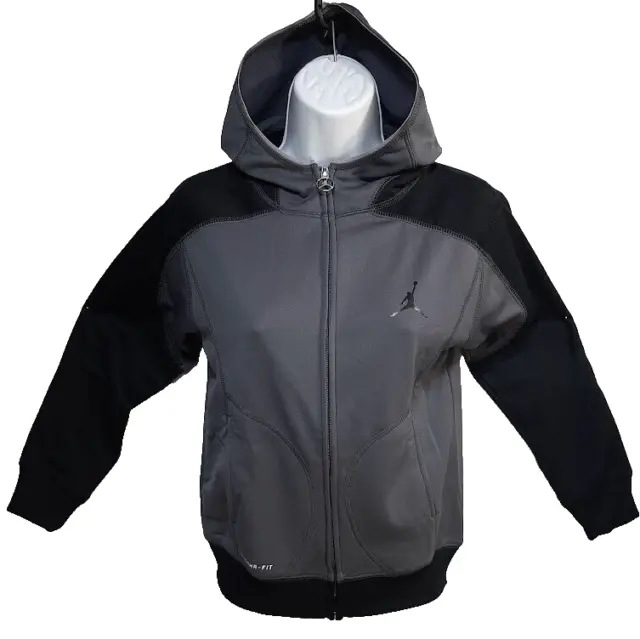 JORDAN Boys Hooded Jacket Size S Therma Fit Flight Knit Black & Gray zip front
