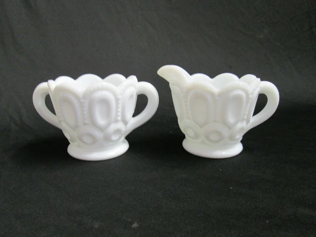 Moon and Stars Pattern Glass LE Smith MILK GLASS WHITE Creamer & Sugar Set