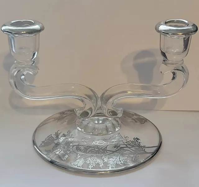 Silver City Glass Candle Holder Sterling Silver Overlay Flanders Candelabra