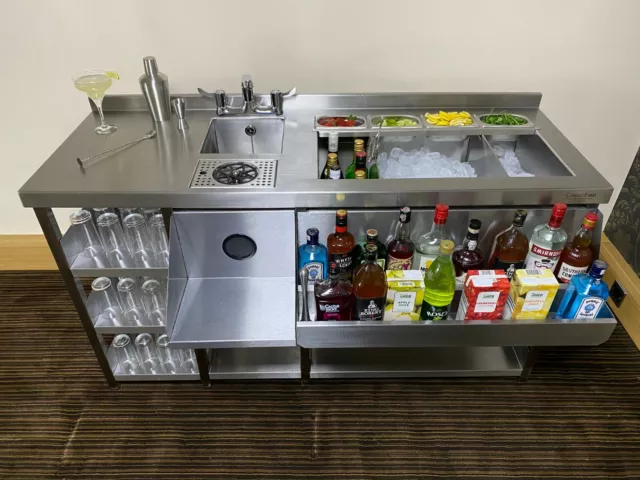 Deluxe Cocktail Bar Station, Stainless Steel, with Fully Insulated Ice Well Unit