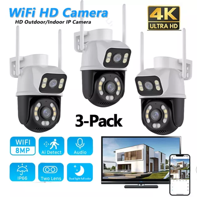 3x WiFi Security IP Camera System Smart outdoor CCTV PTZ IR Night Vision Camera