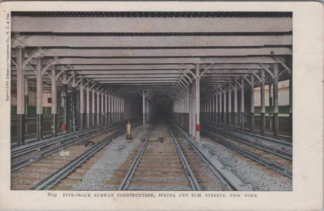 Five Track Subway Construction,Spring Elm Streets,New York Vintage Postcard
