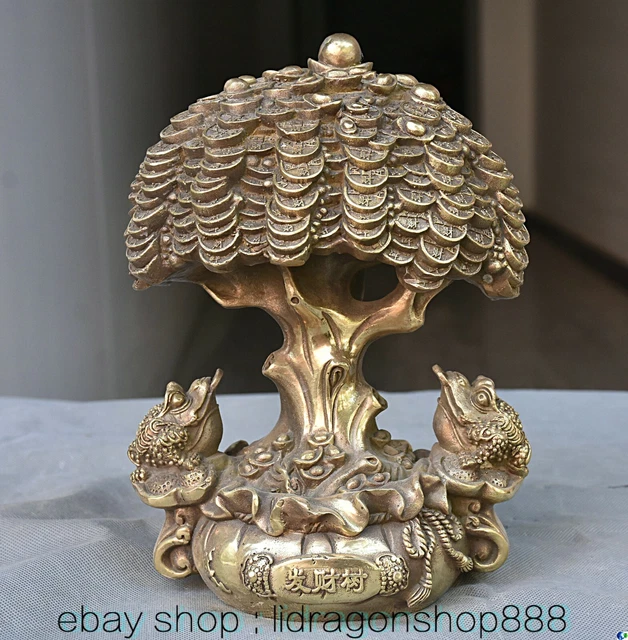 10"chinois cuivre Feng Shui crapaud vache à lait argent arbre richesse Sculpture