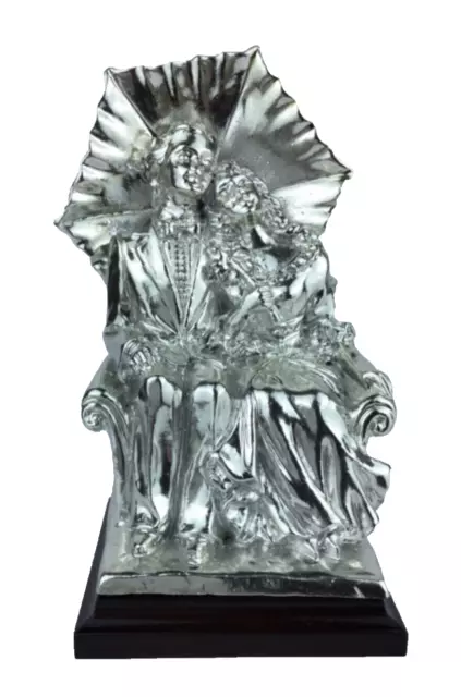 Statua Coppia Innamorati Statuina in Marmo Resina Placcato in Argento Base Legno