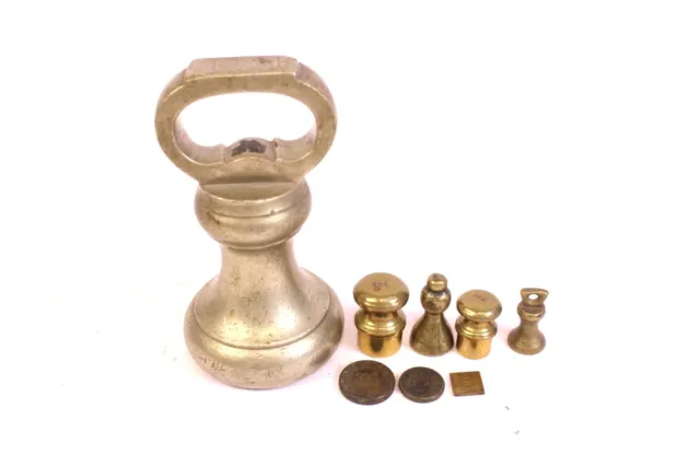8 tlg. Set alte Glockengewichte Münzgewichte England Messing für Waagen Antik