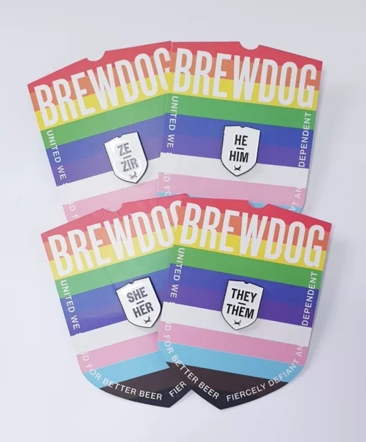 BrewDog Craft Beer Collectable, Complete Set of all Four Pronoun Pin Badges, NEW