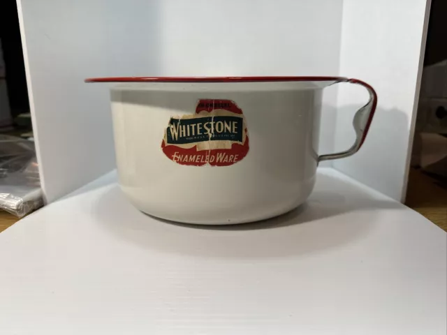 Vtg CHAMBER  POT Enamelware Red/White Original Whitestone Enameled Ware No Chips