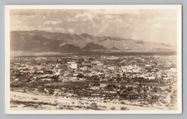 Tucson Arizona AZ Town View Pioneer Hotel Real Photo Postcard RPPC 1930-50