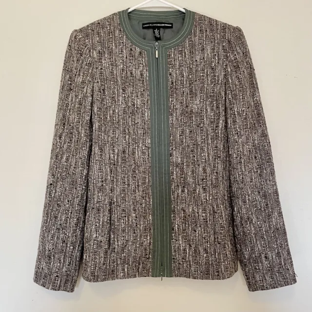 Linda Allard Ellen Tracy Wool Silk Blend Tweed Full Zip Blazer Jacket Size 4
