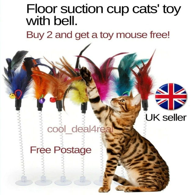 Cat Pet Toys Feathers Floor Suction cup Bell Teaser Buy 2 Get 1 toy Mouse FREE
