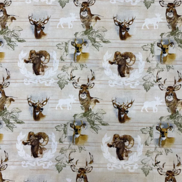 Deer Ram Buck Big Game Hunter Cotton Fabric Print FQ Fat Quarters Or Continuous