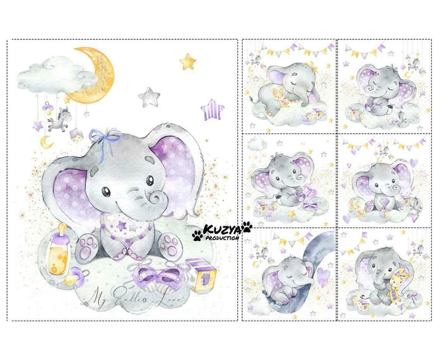 Ensemble de panneaux en tissu de coton Éléphant mignon Quilting bébé...