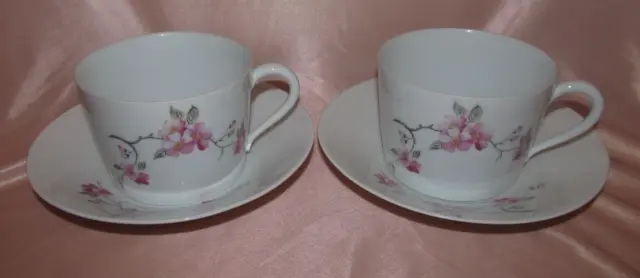 Lote De 2 Grandes Tazas A Chocolate Desayuno Porcelana Giraud Limoges Flor Rosa