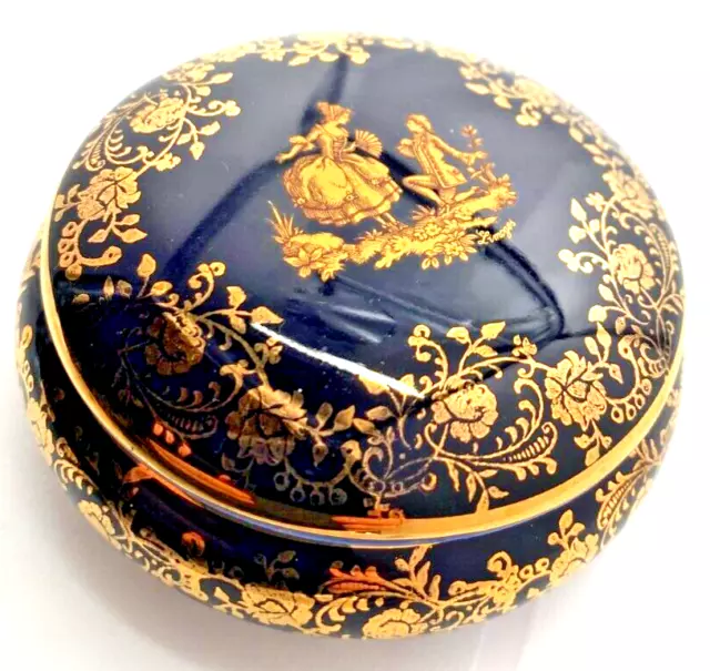 BEAUTY VINTAGE LIMOGES FRANCE BLUE COBALT & 22K GOLD TRINKET BOX COUPLE - Excel